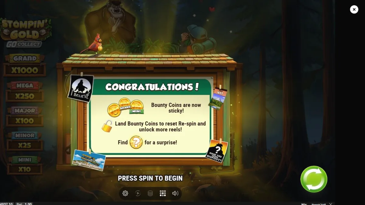 Tampilan visual slot Stompin’ Gold GO Collect dengan karakter yeti Biggie dan Boogie